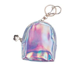 Iridescent Mini Backpack Coin Purse Keychain - Silver